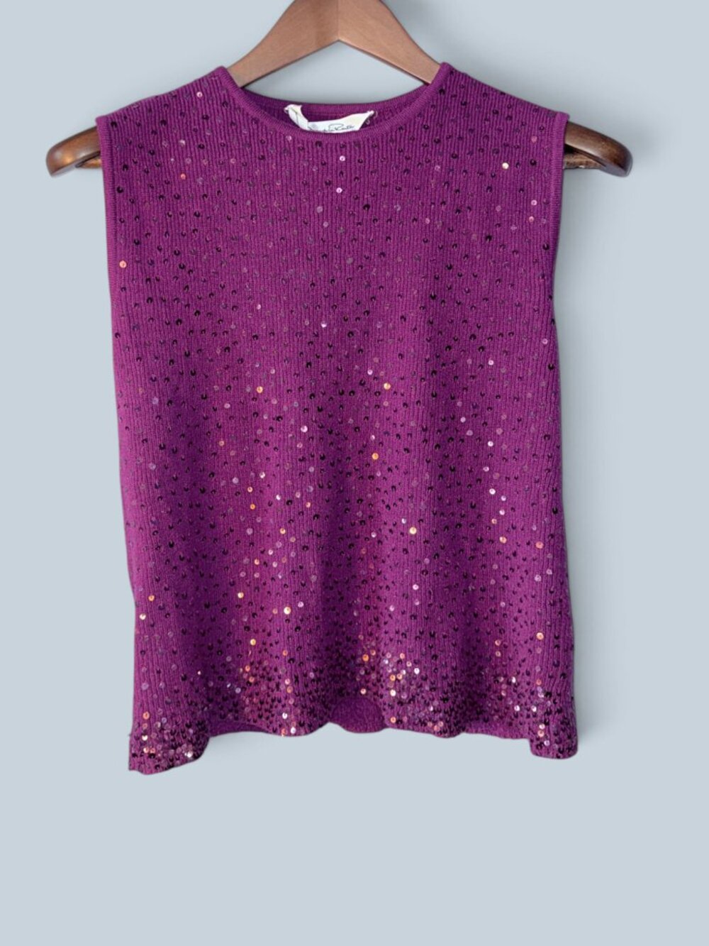 Oscar de la Renta Cashmere Sequin Shell Purple Sleeveless L